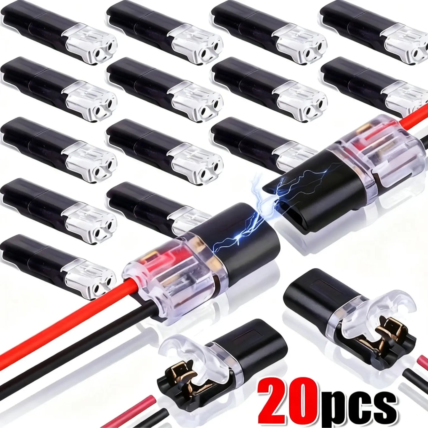 50 Durable Copper Quick Splice Solderless Crimp Connectors - Dual Pin 2-Way Snap-in Blocks, Tool-Less Plug-and-Play Bulk Pack for LED Lights, Automotive Low Voltage Accessories, AWG 18-22 Electrical Wires, Led Light image 9