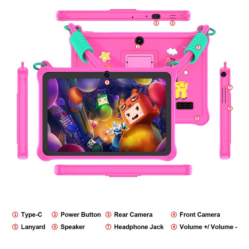 7 Inch Kids Tablet Android 13 Os, 4GB RAM 32GB Storage, Dual Camera, Silicone Case, Bluetooth-compatible & Wi-Fi Enabled, for Children Learning