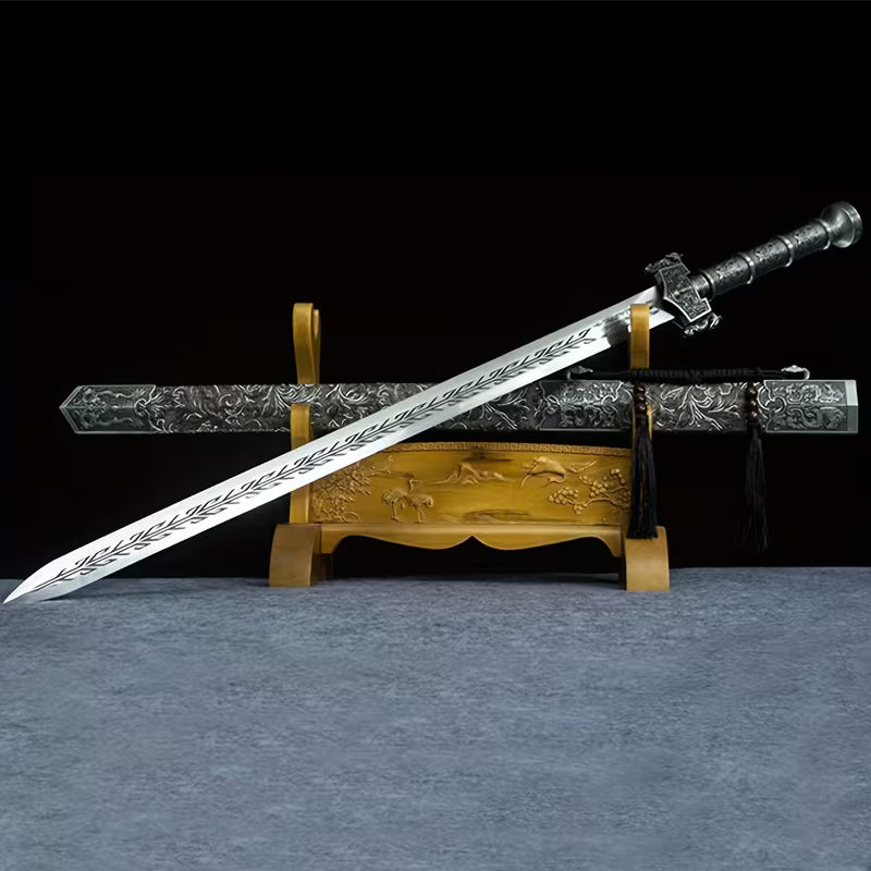 Longquan Shengyao War Sword – High Manganese Steel Full Tang, 106cm Overall Length, Unsharpened Safe Display, Han/Tang Style Collectible Cold Weapon