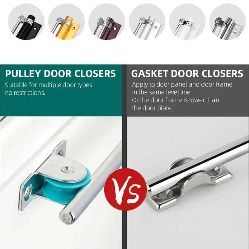 Automatic door closing tool, suitable for doors weighing up to 50 kg, 150° opening angle, spring-loaded self-closing hinges, adjustable locking speed, stainless steel soft-closing top catch, arm screw and wrench lock, easy to install door closer image 6