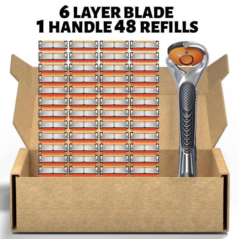 48-Piece Men's Razor Blade Replacement Set with Handle - Ultra Sharp Stainless Steel Blades for Smooth Shaving, Works with Standard Razor Handles, Bulk Disposable Blades Face Head Body Shaving