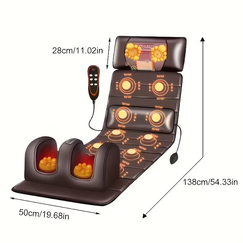 Large Brown Full Body Heating Massager Set, 2 Kinds of PU Material, with Neck & Foot Massage Devices, Massage Headrest & Lumbar Pillow, Timing Vibration Massager, Comfortable Wear-Resistant, Anti-Slip Base, Suitable for Home Use