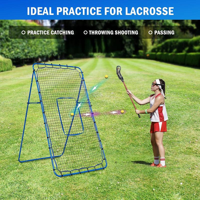 5x4FT Baseball Soccer Rebounder Pitchback Net with 2 x 6-Angle Quick Adjustments, Target Ribbon for Precision, Easy Quick Setup,Ideal for Volleyball Softball Lacrosse and Sport Training Football Equipment