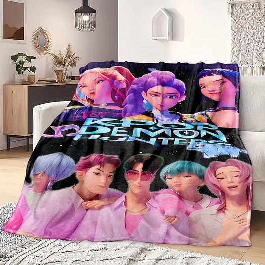 K-Pop Demon Hunter Star Team Blanket, Soft Flannel Sofa Bed Cover, Blue, Lightweight All-Season Travel Camping Home Rug