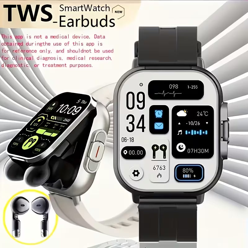 D8 2-in-1 Smart Watch & TWS Earbuds – Detachable Earphones, HD Touch Screen, Offline Payment, NFC, Heart Rate Monitor – Best Gift for iOS & Android