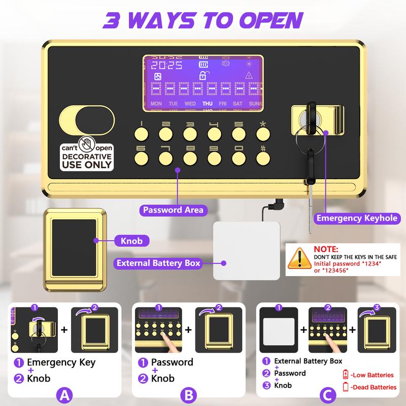 Large Safe Box, Digital Board, With Fireproof Document Bag & Alarm System for Home or Office Security, for Cash Jewerly Lock Adjustable Shelf