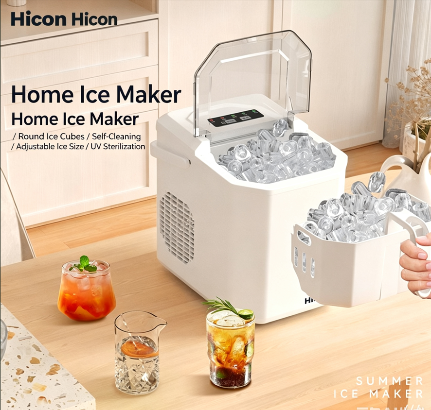 2026 New Portable Countertop Ice Maker with Handle, Fast Ice Making with Auto-Cleaning Function, Includes Ice Basket and Scoop, Suitable for Home, Kitchen, Camping, and RV