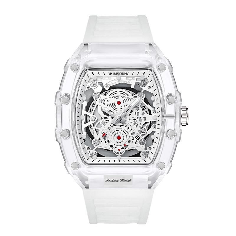 Christmas present Men's Luxury Barrel-shaped Transparent Waterproof Quartz Watch for Outdoor, Back to School, Parties, Daily & Fall. Ideal Birthday, Gift with Box.