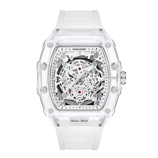 Christmas present Men's Luxury Barrel-shaped Transparent Waterproof Quartz Watch for Outdoor, Back to School, Parties, Daily & Fall. Ideal Birthday, Gift with Box.