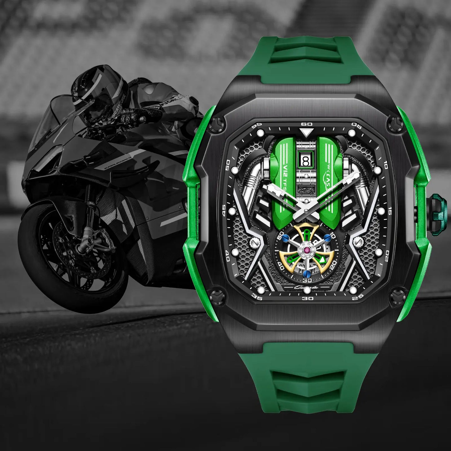 V12 trendy wristwatch Phantom Series Chronograph Calendar，watches for men，Watch With Quartz Movement, Men's Watch, Black Dial, Gift Box, Simple, Waterproof, Luminous Watch