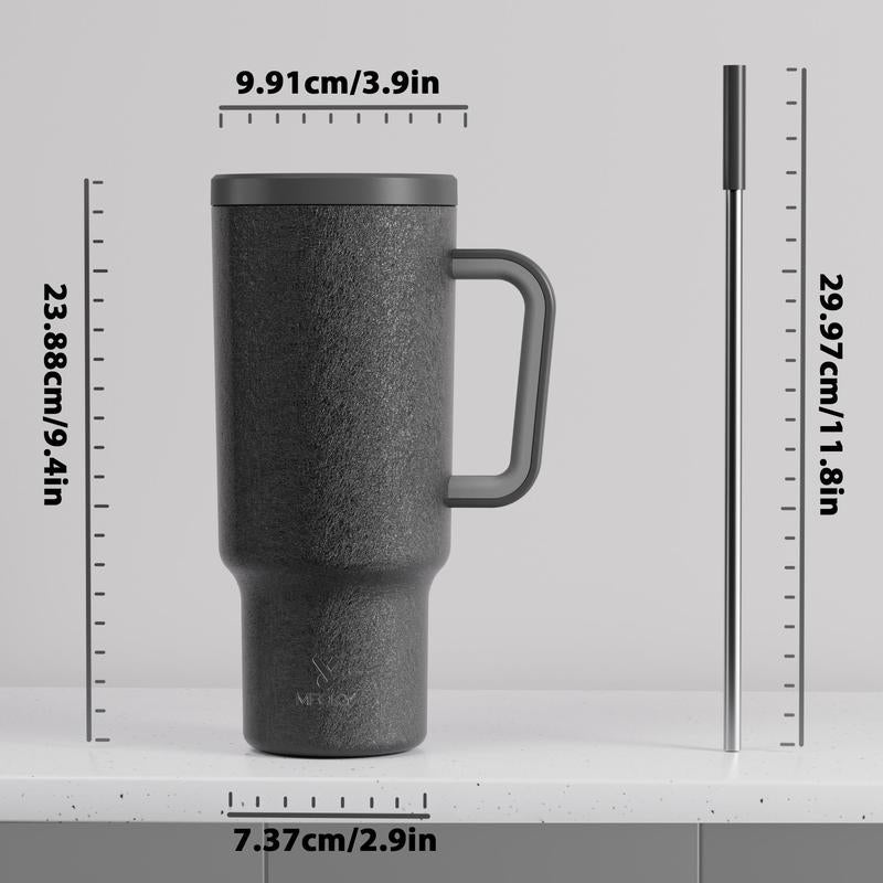 40oz Classic Straw Handle Cup, Multi-grid Ice Cube Mold, Leak-proof Cup Lid, Silicone Handle, Non-slip Noise Reduction Pad At The Bottom, Stainless Steel Thermos Cup, Wide Mouth and Narrow Bottom, Valentine's Day Gift, Tumbler Cups