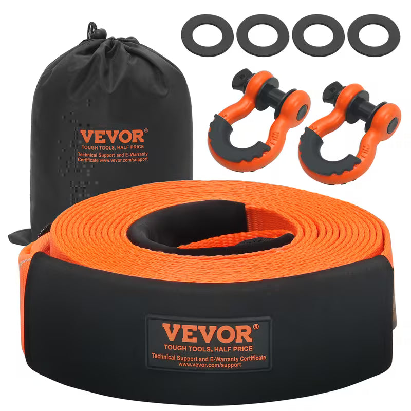 Heavy‑Duty Tow Rope Recovery Kit, 3" x 30 Ft Tree‑Saver Winch Strap (MBS‑36,000 Lbs), Triple Reinforced Loops with Protective Sleeves & Storage Bag, 3/4" D‑Ring Shackle Anchor for Truck, Jeep, SUV & ATV Off‑Road Rescue
