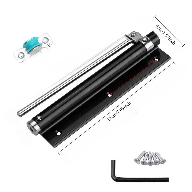 Automatic door closing tool, suitable for doors weighing up to 50 kg, 150° opening angle, spring-loaded self-closing hinges, adjustable locking speed, stainless steel soft-closing top catch, arm screw and wrench lock, easy to install door closer image 3