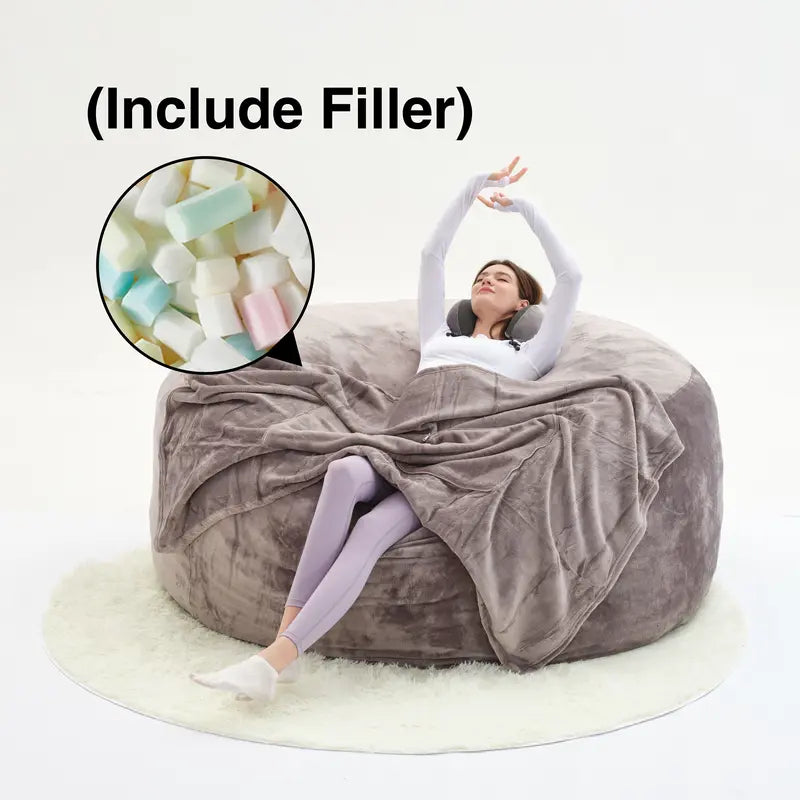 Jumbo(with Filler) bean bag Lazy sofa beanbag Chair Ship Free High-Rebound Memory Foam Furniture Flannel Cover Removable Gifts: A carpet, a pair of eye masks, a pair of earplugs, a U-shaped pillow, a blanket