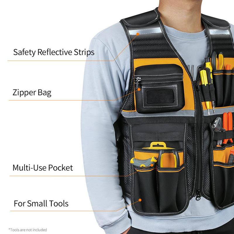 Multi-functional Tool Vest, Multi-pocket Tool Vest for Men, Tool Storage Vest for Home and Office, Reflective Safety Vest