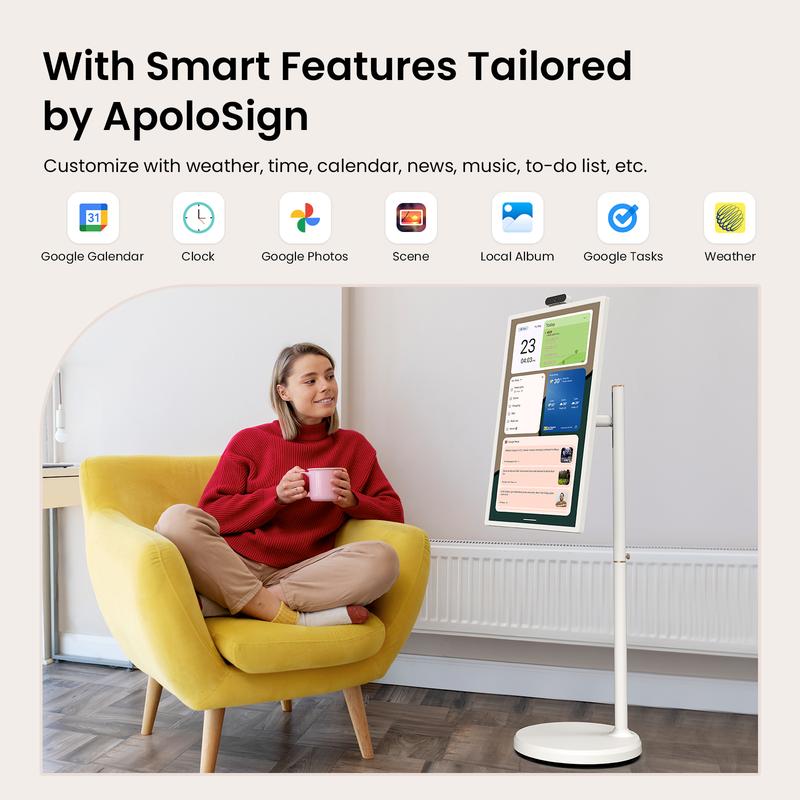 【Ultra-Large 15000mAh Battery】2025 Apolosign Gen 2 Portable TV,  27 inch True 4K UHD Portable TV, 6GB+128GB, Google EDLA-Certified Android 15 OS, Touch Screen, Voice Remote Control, Support Google Calendar, Full Swivel Rotation