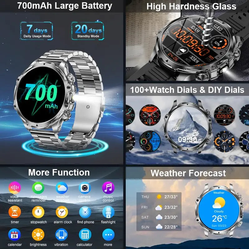 1.85 Inch Large Screen Smart Watch Answer/Make Calls Message Reminder,Multifunctional Waterproof Smart Watch, Fashionable Digital Watch with 1 Spare Silicone Watch Band, Watch with Multiple Sports Modes for Men
