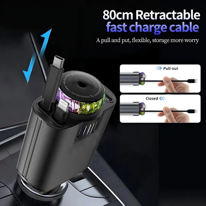 Starlight Retractable Car Charger with Aromatherapy, 5 in 1 Fast Charging 45W Car Phone Charger Adapter, USB C Car Accessories Compatible with iPhone 16/15/14/13/12/11 and Android image 4