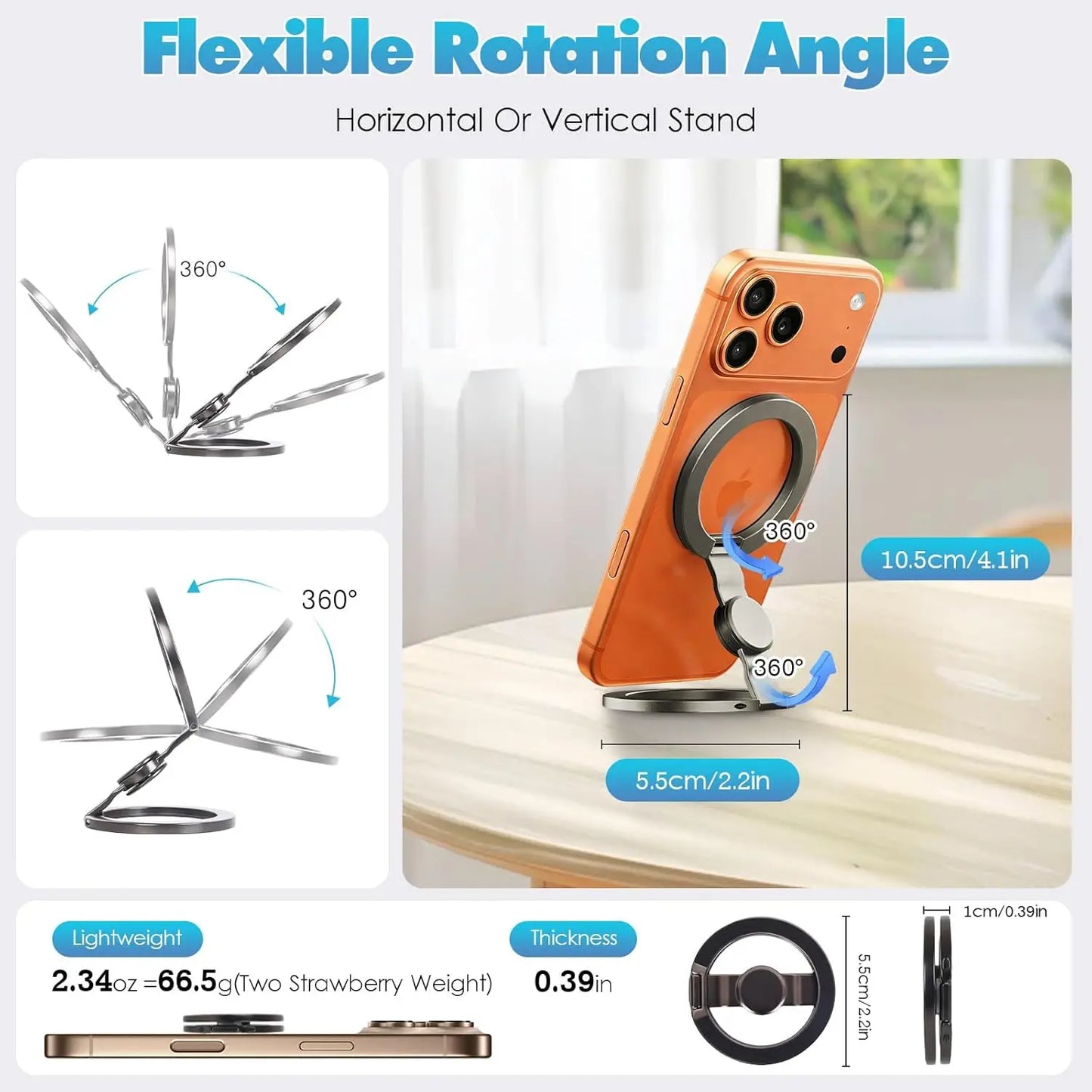 Magnetic Phone Stand & Fidget Spinner Combo, Dual Magnetic Ring Stand, Fidget Toys Adults, Foldable, 360° Rotation, Phone Holder Car, Desk Phone Stand, MagSafe Compatible, Stress Relief Accessory for Home/Office/Travel/Gym image 5