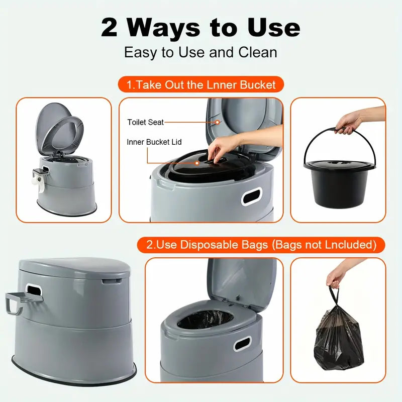 Extra Large Portable Toilet for Adults - Detachable Inner Bucket, Removable Paper Holder, Lightweight and Compact for Camping, Boat, Van and Emergency Use