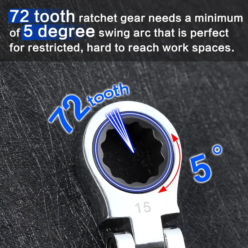 5-Piece Stubby Flex Head Ratcheting Wrench Set - 72-Tooth, Quick Release, Metric Combination Wrench for Tight Spaces