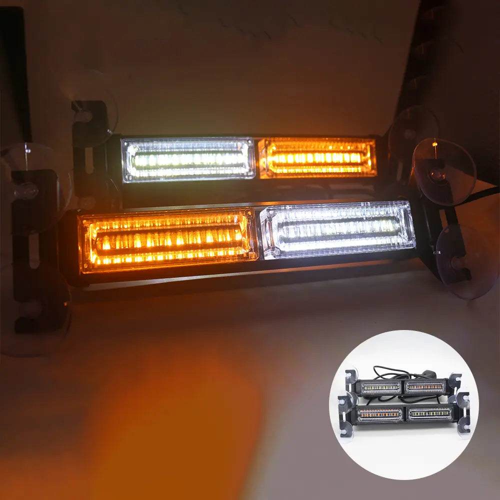 2-in-1 Car Windshield Warning Lamp Bar – Suction Cup Emergency Strobe Light with White & Yellow Flash, Traffic Warning Light for Cars & Trucks