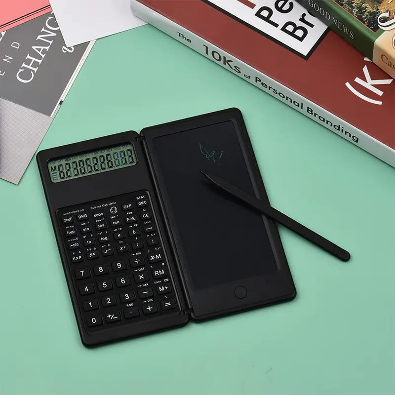 Foldable Scientific Calculator – 10-Digit Large Display, Erasable Writing Tablet & Mini Pen, Portable for Home, School, Office & Travel