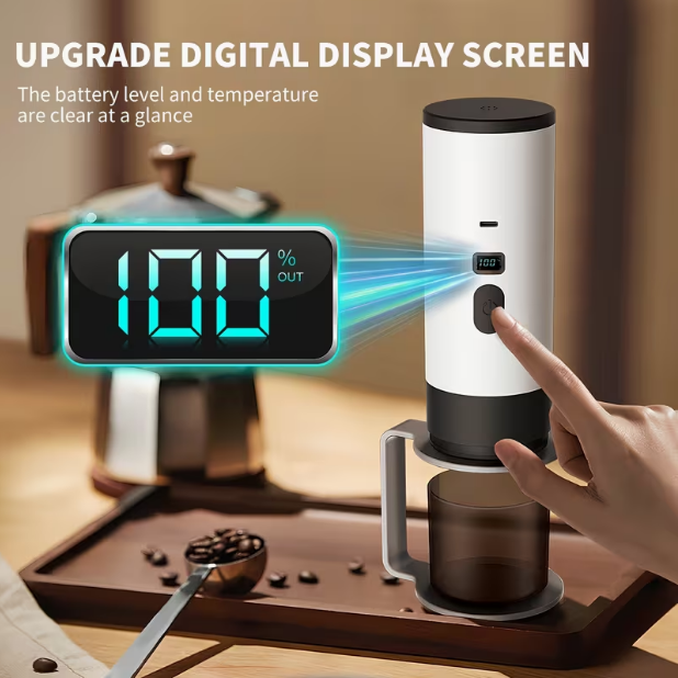 Portable Espresso Machine with Heating Function – USB Rechargeable, Compatible with Ground Coffee & Capsules, LED Power Indicator, Easy-Clean with Stand, Compact for Travel, Camping, RV, Office & Outdoor