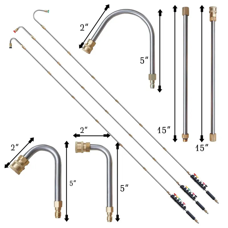 10-Piece Pressure Washer Extension Wand Set – 5 Atomization Nozzles, Curved Gutter Cleaner, 1/4" Quick Connect, 4000 PSI, Brass & Stainless Steel