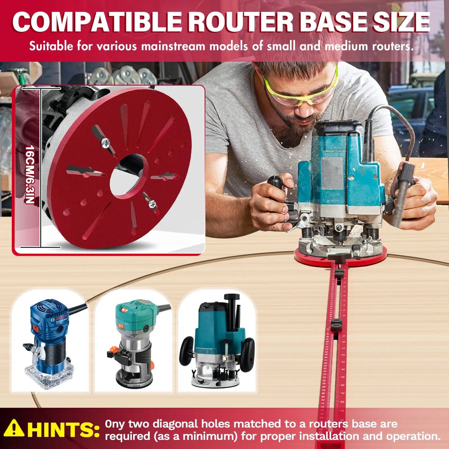 4-in-1 Router Milling Groove Bracket – Adjustable Aluminum Alloy Guide, Cuts Large Circles 10–58 Inches, Woodworking Tool