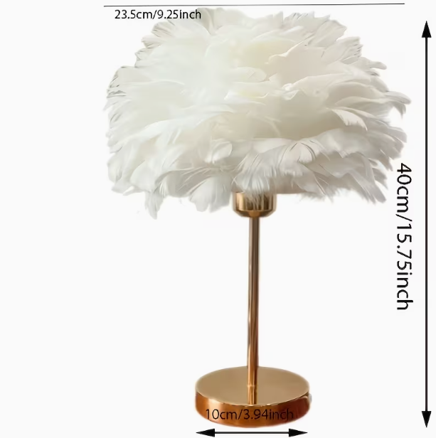 Artificial Feather Table Lamp with Golden Base – Dimmable USB-Powered Bedside Desk Lamp, Soft Warm Romantic Style for Bedroom & Party Ambiance