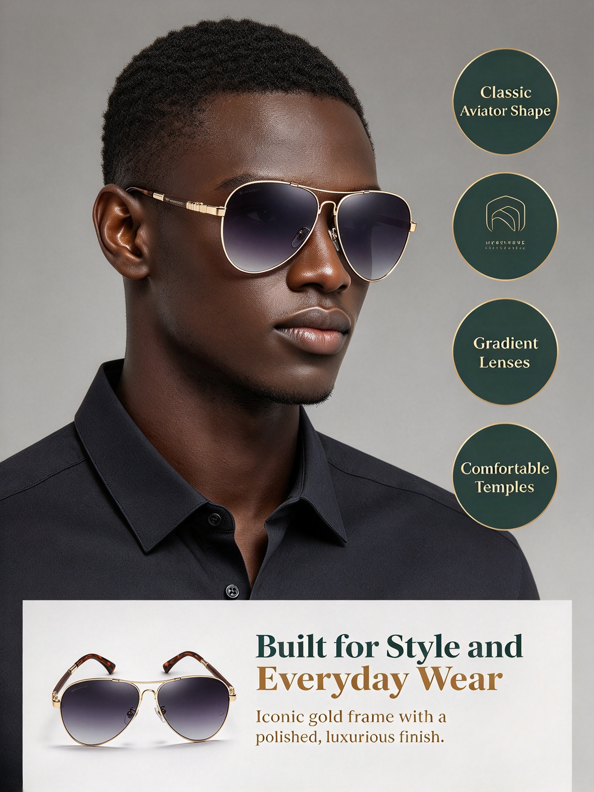 New Mercedes-Benz Men's Polarized Sunglasses - UV Protection Large Frame Memory Aviator Shades