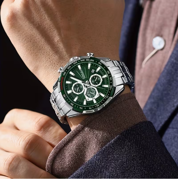 Men's Quartz Chronograph Wristwatch with Stainless Steel Strap – Classic Business & Casual Style