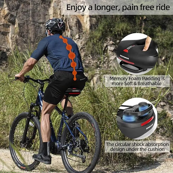 ROCKBROS Comfort Bike Seat - Wide Soft Saddle with Dual Shock Absorbing and Reflective Strip for Men and Women
