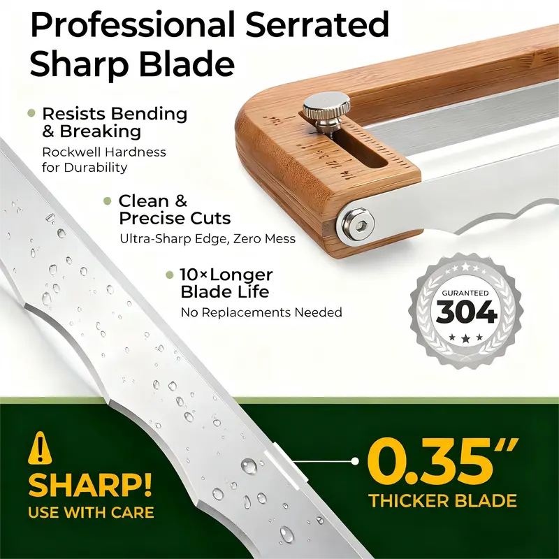 Adjustable Bread Cutter with Scale – Smooth Serrated Steel Blade, Bamboo Handle, Multi-Functional Kitchen Cutting Utensil & Gadget