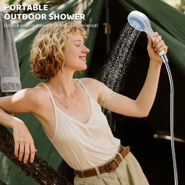Portable Rechargeable Shower Pump with Hose – Outdoor Camping Shower for Hiking, Beach, Car Wash & Pet Cleaning, Compact Ergonomic Handle, Durable Construction