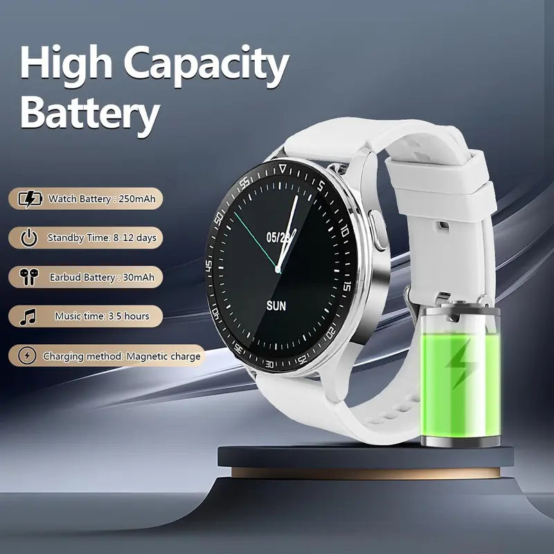2-in-1 Smart Watch with Earbuds – 1.39" IPS Screen, IP67 Waterproof, Bluetooth Connectivity, White, Wearable Wristwatch