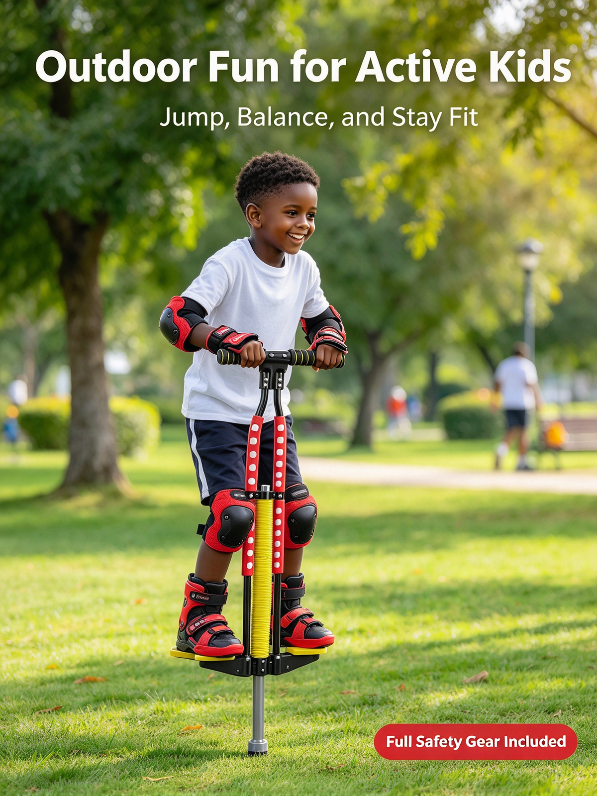 Double Bar Pogo Stick - Max Weight 85kg, with Full Safety Protective Kit for Kids Outdoor Play