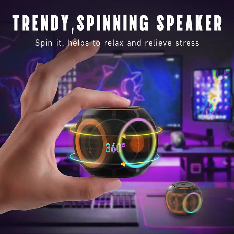 2-Inch Small Bluetooth Speaker with RGB Multi-Color Lights – Spinning Desk Toy, Portable PC Speaker, Great Gift for Boys, Teens & Men