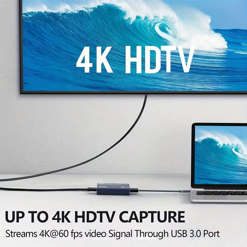 Aluminum Alloy Capture Card – 4K HDMI Loop Output, 1080P 60FPS with Mic for Gaming & Live Streaming