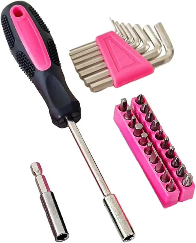 62-Piece General Household Tool Kit – Pink Basic DIY Tool Set with Toolbox Storage Case, for Home, Garage, Office & College Dormitory Use