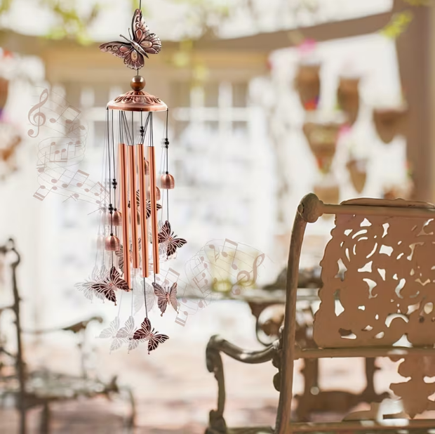 Metal Butterfly Wind Chime – Outdoor Garden, Patio & Yard Decor, Memorial Windchime for Front Door, Pathway & Backyard