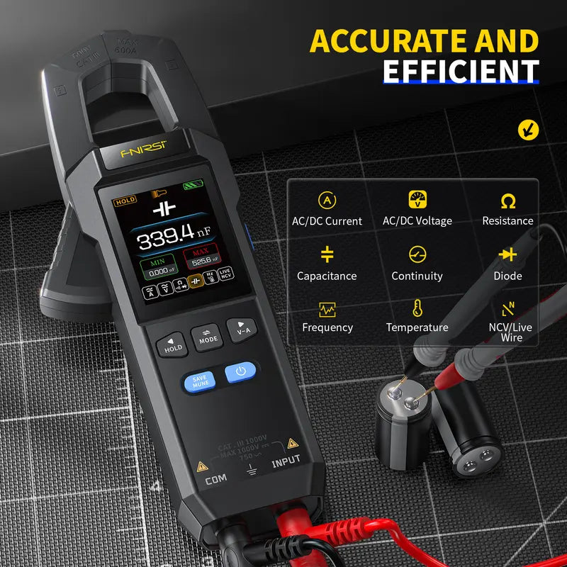 DC/AC Clamp Meter – 600A, 10000 Counts, USB Rechargeable, Voltage & Current Tester, NCV Detection, Electrician Multimeter