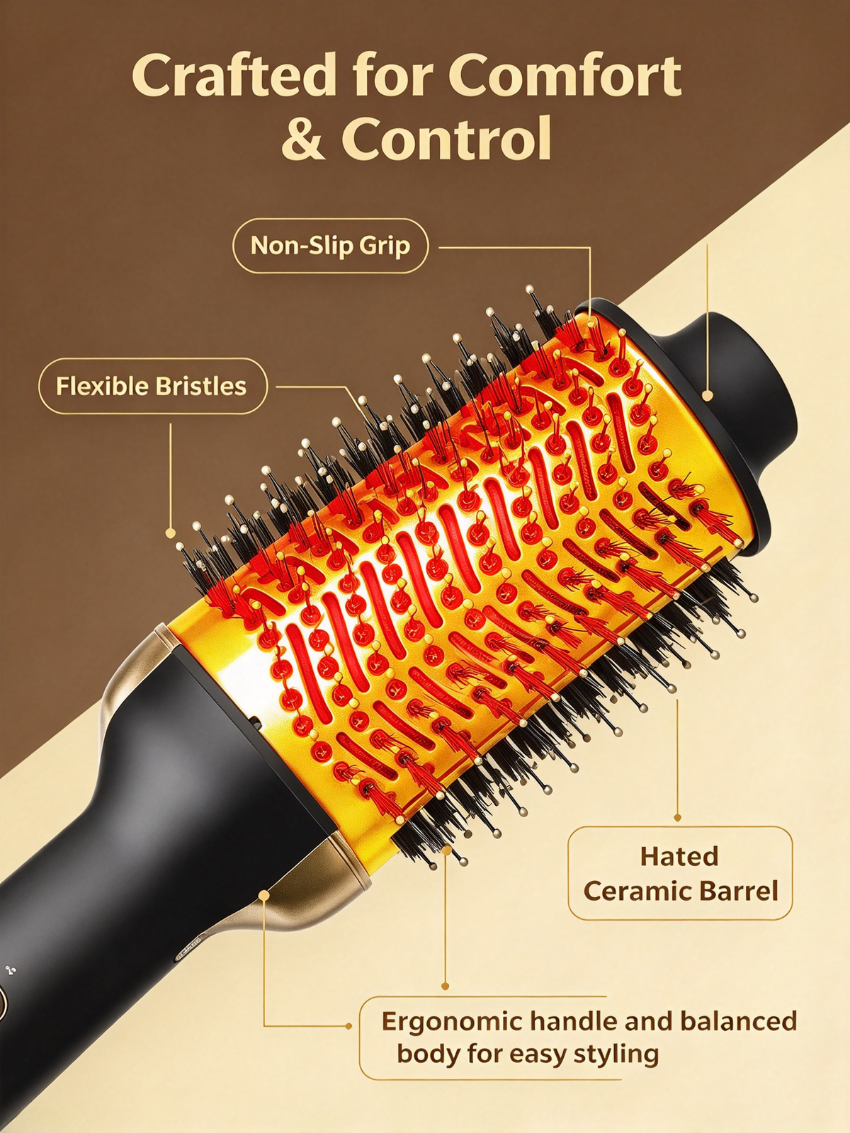 3-in-1 Multifunctional Hair Styler - Hot Air Brush, Curling Iron and Straightener Comb for Blow Drying and Styling