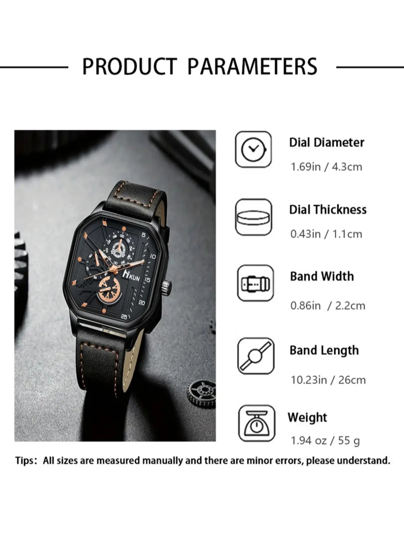 Men's Square Dial Analog Quartz Watch – PU Leather Strap, Business Casual Style, Perfect for Party & Daily Wear, Trendy All-Match Design