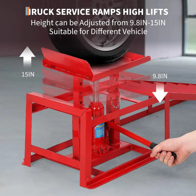 2-Piece Hydraulic Car and Truck Service Ramps - 11000 lbs (5 Tons) Low Profile Lift, Adjustable Height 9.8" to 16.21" for Oil Changes and Auto Repair