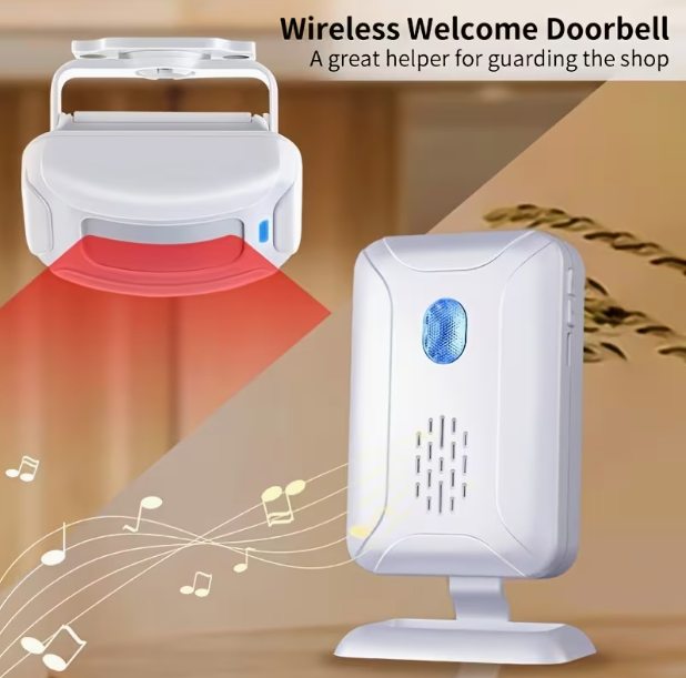 5-in-1 Motion Sensor Doorbell Alarm – Wireless Welcome Chime with Motion Detector & Voice Reminder, 920 ft Long Range, Long Battery Life, 4 Alarm Volume Levels, for Store, Home Security & Elderly Care