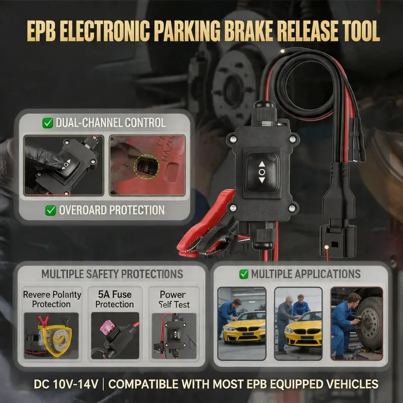 Universal EPB Emergency Release Tool for Automotive – 40A Over-Current Protection, Dual-Channel Forward/Reverse Control for Electronic Parking Brake Reset & Release