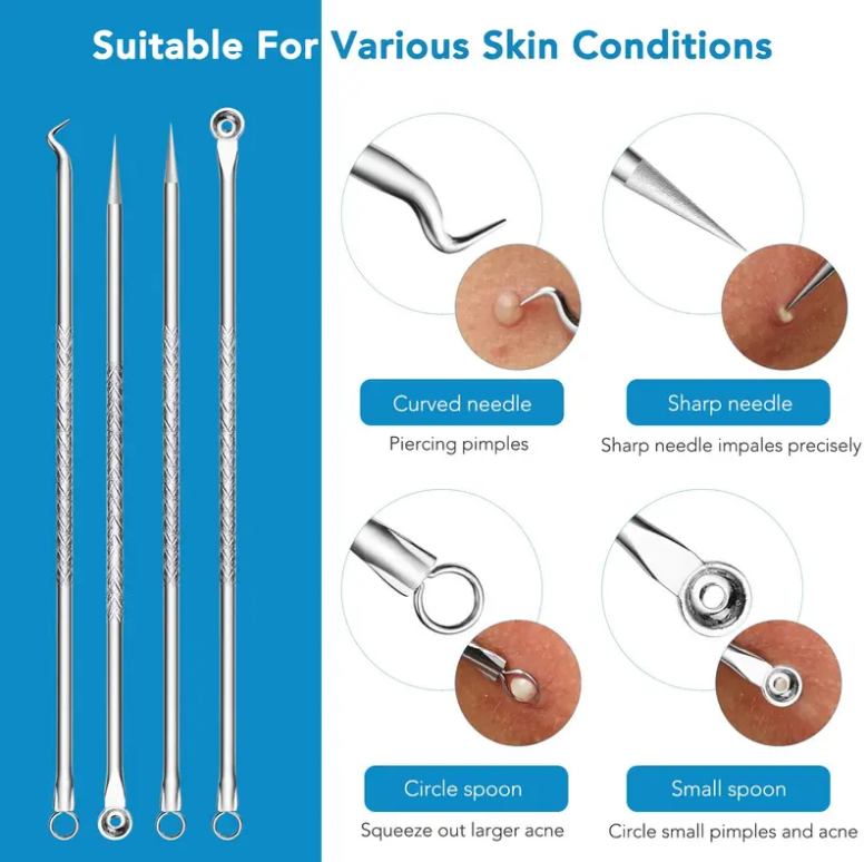16PCS Stainless Steel Skin Care Tool Set, Pimple Extractor Kit with Metal Storage Box