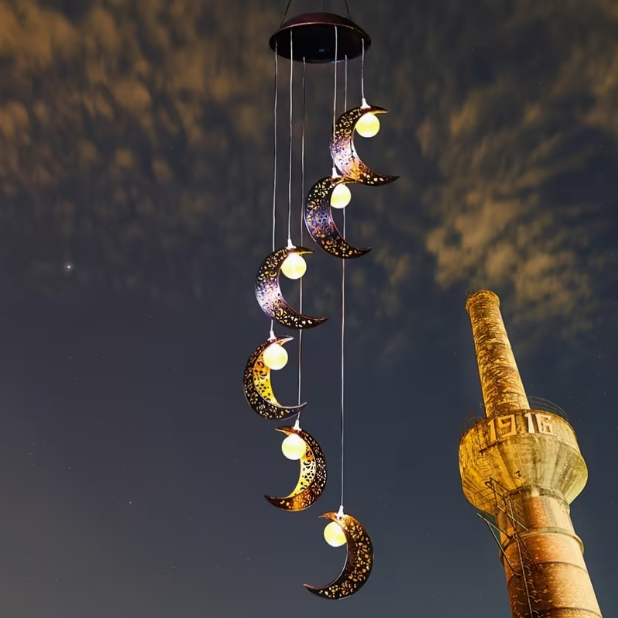 33.07" Moon-Shaped Solar Wind Chime Light – Outdoor Garden & Patio Decor, Celestial Theme